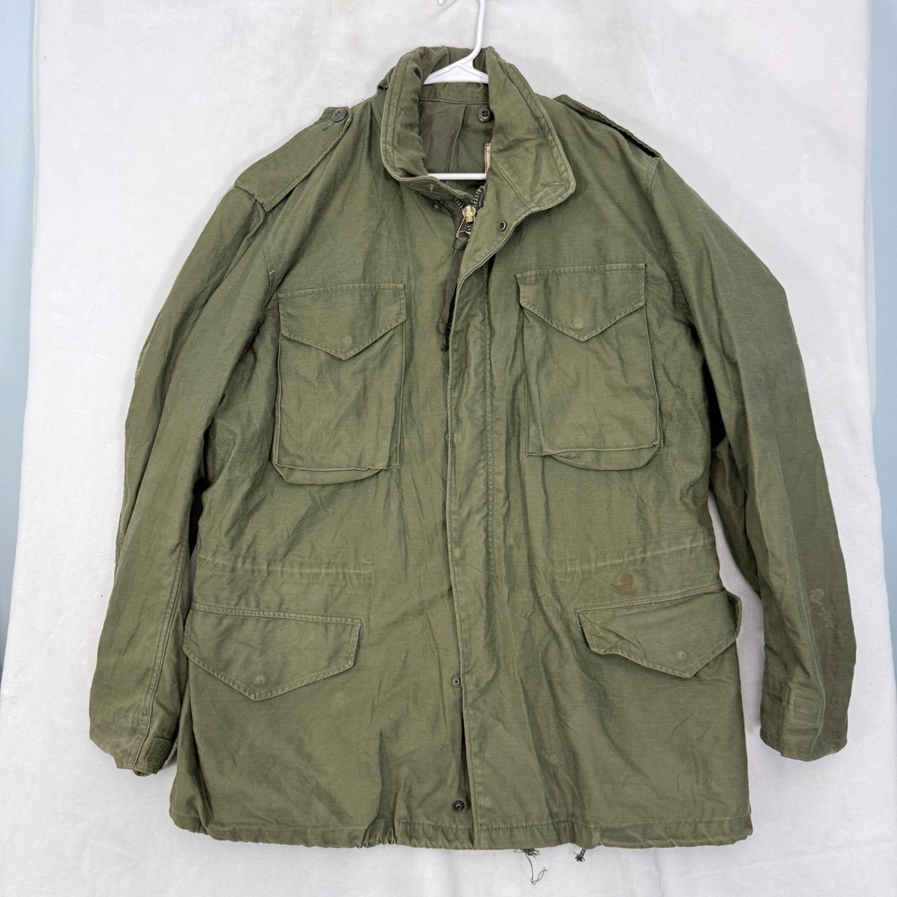 Vintage US Army M65 OG 107 Jacket Men L Green Full Zip Militray Vietnam Era 70s